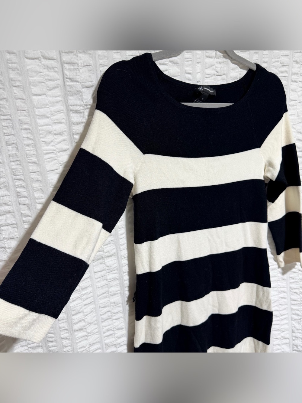INC Striped Black & White Women's Sweater Dress- Classic Crewneck M